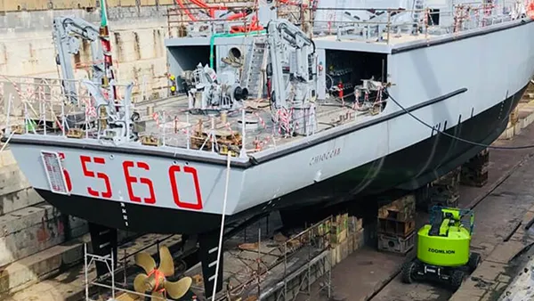Articulating Boom Lift ZA14J operating in the Port Yard in Genova, Italy