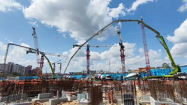 63X-7RZ truck-mounted concrete pump at the Singapore–Brazil Government Housing Project