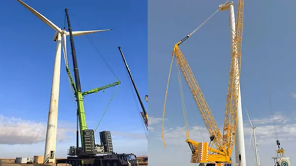 Construction cranes at wind farm project in Morocco